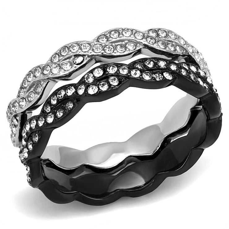 TK3265 - Two - Tone IP Black (Ion Plating) Stainless Steel Ring with Top Grade Crystal in Clear - Freeyouthzbandz