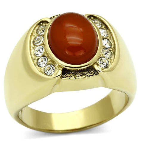 TK729 - IP Gold(Ion Plating) Stainless Steel Ring with Semi - Precious Agate in Siam - Freeyouthzbandz