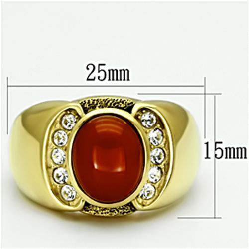 TK729 - IP Gold(Ion Plating) Stainless Steel Ring with Semi - Precious Agate in Siam - Freeyouthzbandz