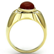 TK729 - IP Gold(Ion Plating) Stainless Steel Ring with Semi - Precious Agate in Siam - Freeyouthzbandz