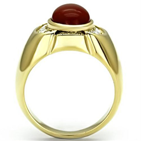 TK729 - IP Gold(Ion Plating) Stainless Steel Ring with Semi - Precious Agate in Siam - Freeyouthzbandz