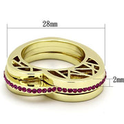 TK863 - IP Gold(Ion Plating) Stainless Steel Ring with Top Grade Crystal in Fuchsia - Freeyouthzbandz