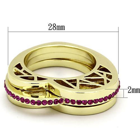 TK863 - IP Gold(Ion Plating) Stainless Steel Ring with Top Grade Crystal in Fuchsia - Freeyouthzbandz