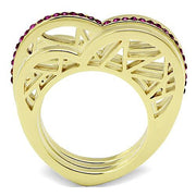 TK863 - IP Gold(Ion Plating) Stainless Steel Ring with Top Grade Crystal in Fuchsia - Freeyouthzbandz