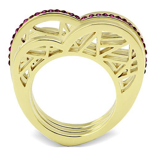 TK863 - IP Gold(Ion Plating) Stainless Steel Ring with Top Grade Crystal in Fuchsia - Freeyouthzbandz