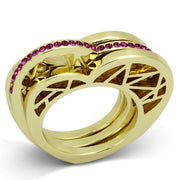 TK863 - IP Gold(Ion Plating) Stainless Steel Ring with Top Grade Crystal in Fuchsia - Freeyouthzbandz