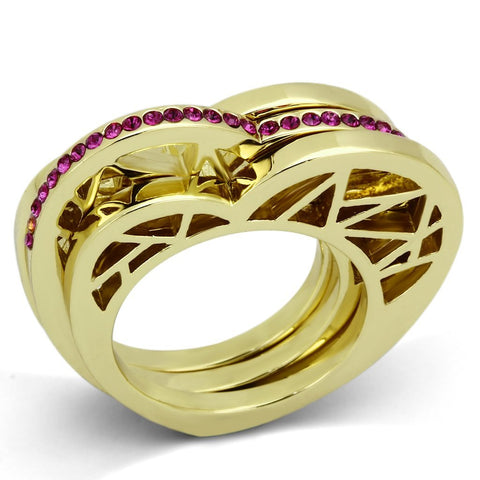 TK863 - IP Gold(Ion Plating) Stainless Steel Ring with Top Grade Crystal in Fuchsia - Freeyouthzbandz