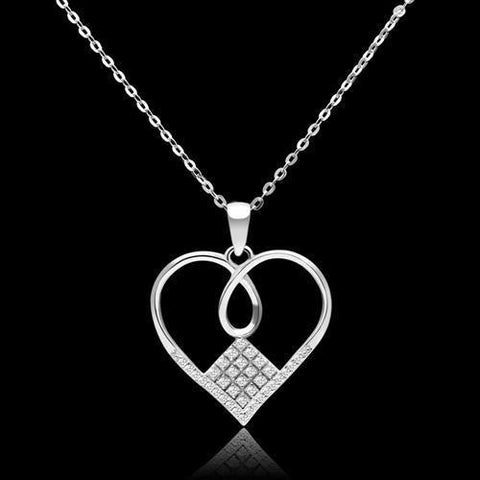 TS062 - Rhodium 925 Sterling Silver Necklace with AAA Grade CZ in Clear - Freeyouthzbandz