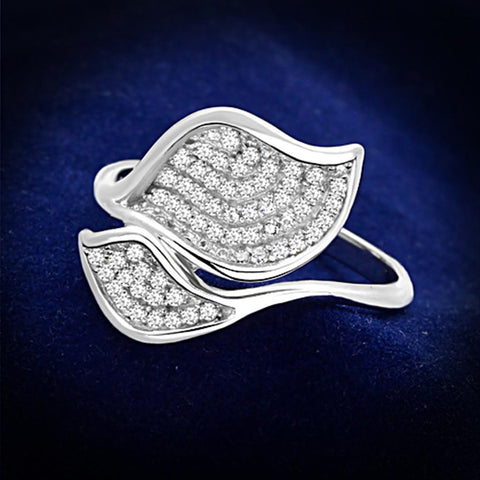 TS149 - Rhodium 925 Sterling Silver Ring with AAA Grade CZ in Clear - Freeyouthzbandz